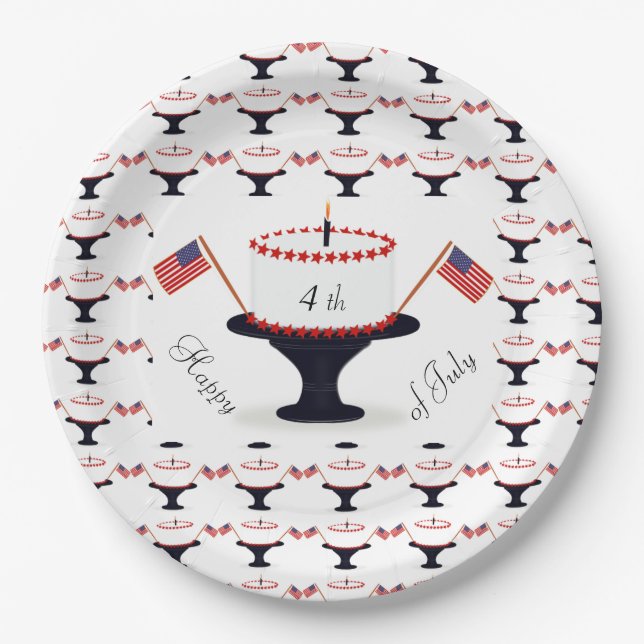 Happy 4th of July Birthday Cake Paper Plates (Front)