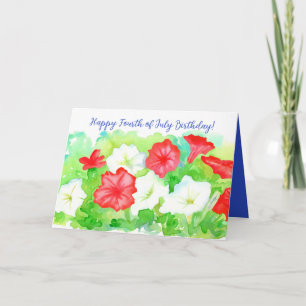Happy 4th of July Birthday Red White Blue Flowers Card