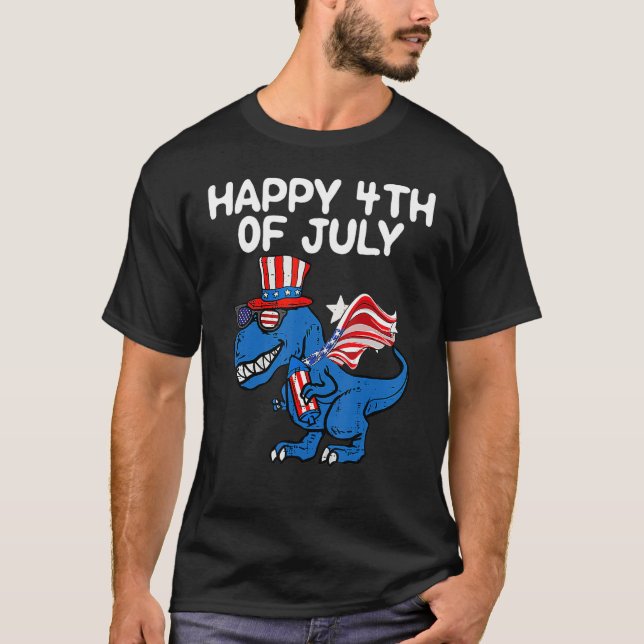 Happy 4th Of July Boys Toddler Trex Dinosaur Ameri T-Shirt (Front)