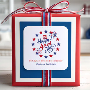 Happy 4th of July Business Sparkle   Real Estate  Square Sticker