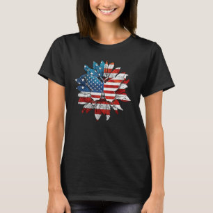 Happy 4th Of July Butterflies Sunflower US Flag Pa T-Shirt