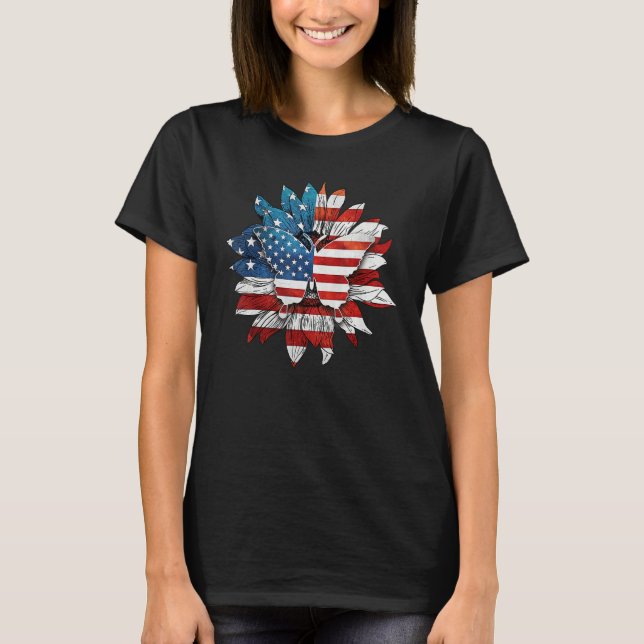 Happy 4th Of July Butterflies Sunflower US Flag Pa T-Shirt (Front)