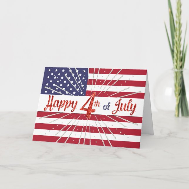 Happy 4th of July Card - American Flag and Sparkle (Front)