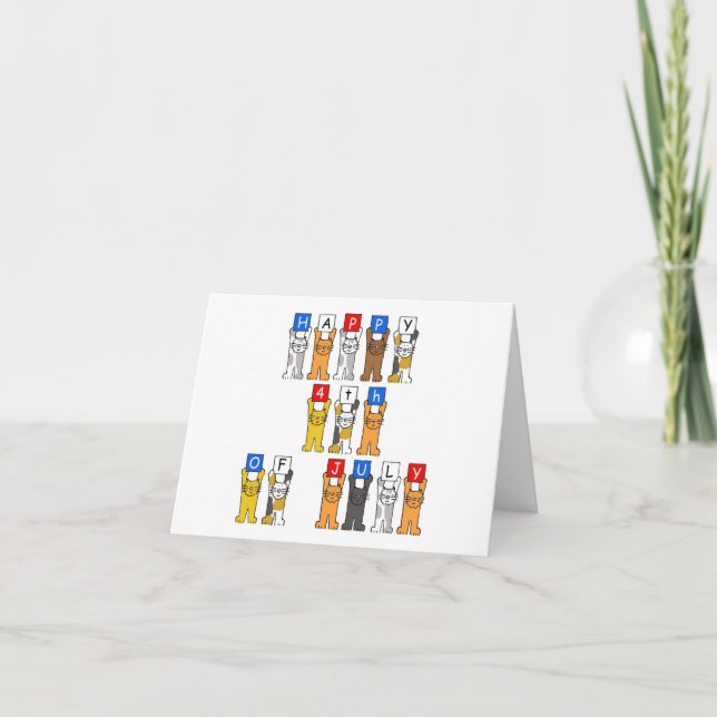 Happy 4th of July Cartoon Cats Card (Front)