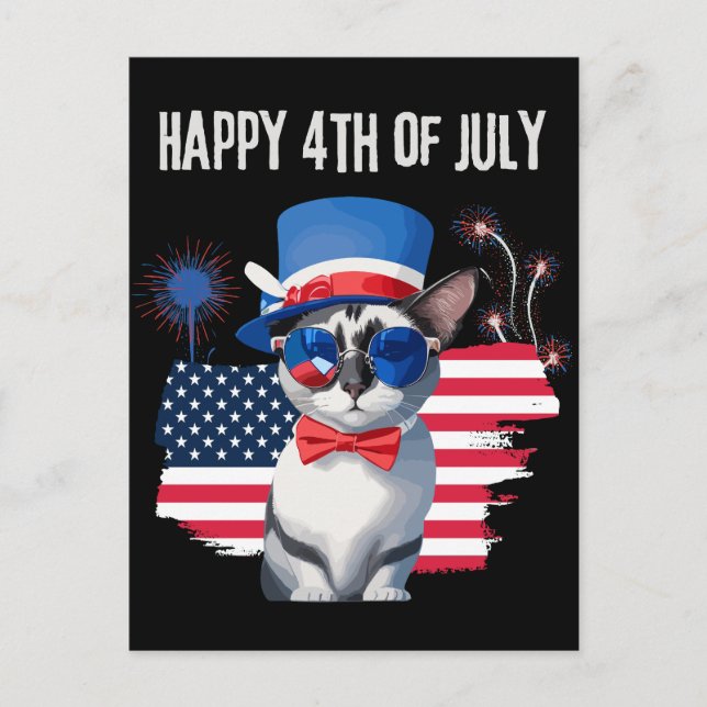 Happy 4th of July cat Postcard (Front)