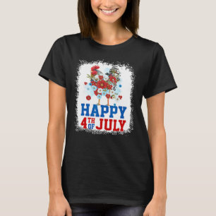 Happy 4th Of July Chicken Farmer Flower Bleached W T-Shirt