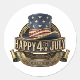 HAPPY 4TH OF JULY CLASSIC ROUND STICKER