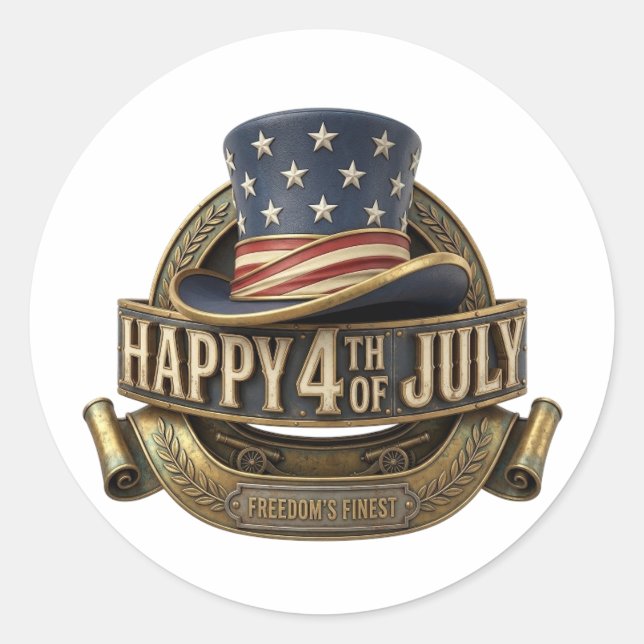 HAPPY 4TH OF JULY CLASSIC ROUND STICKER (Front)