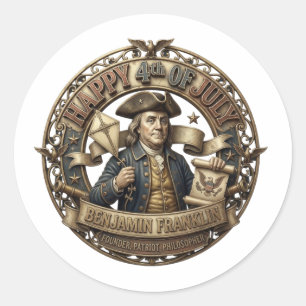 HAPPY 4TH OF JULY CLASSIC ROUND STICKER