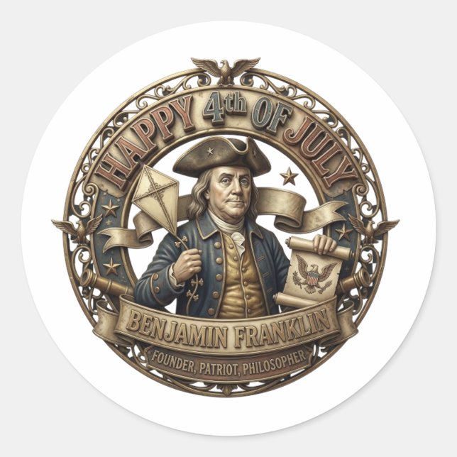 HAPPY 4TH OF JULY CLASSIC ROUND STICKER (Front)