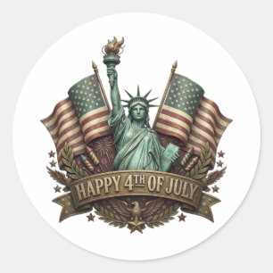 HAPPY 4TH OF JULY CLASSIC ROUND STICKER