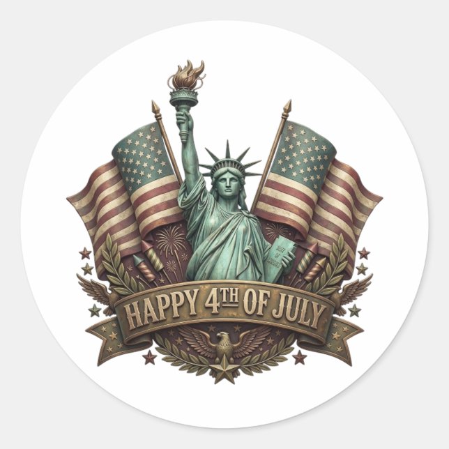 HAPPY 4TH OF JULY CLASSIC ROUND STICKER (Front)