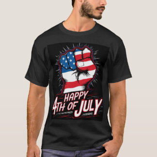  Happy 4th Of July Clenched Fist Patriotic Black T-Shirt