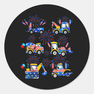 Happy 4th Of July Crane Excavator Construction Classic Round Sticker