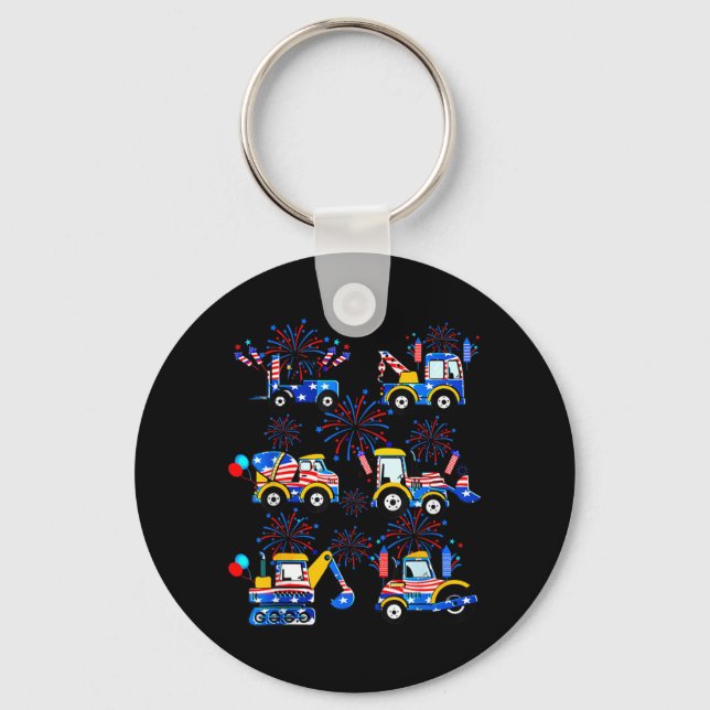 Happy 4th Of July Crane Excavator Construction Key Ring (Front)