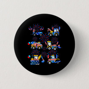 Happy 4th Of July Crane Excavator Construction Tod 6 Cm Round Badge