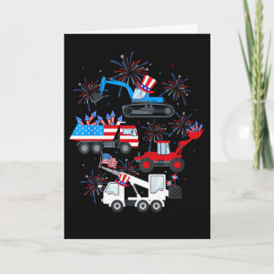 Happy 4th Of July Crane Truck Construction Toddler Card