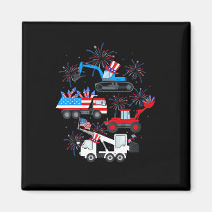 Happy 4th Of July Crane Truck Construction Toddler Magnet
