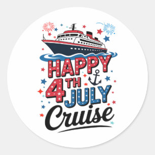 Happy 4th Of July Cruise Family Matching Red White Classic Round Sticker