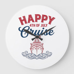 Happy 4th of July Cruise Patriotic Ship Design_1 Large Clock