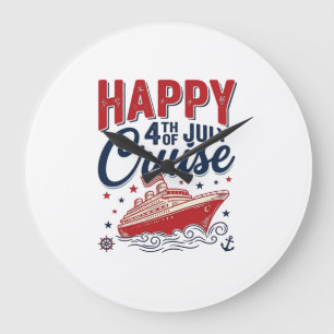 Happy 4th of July Cruise Vintage Patriotic Shirt_1 Large Clock