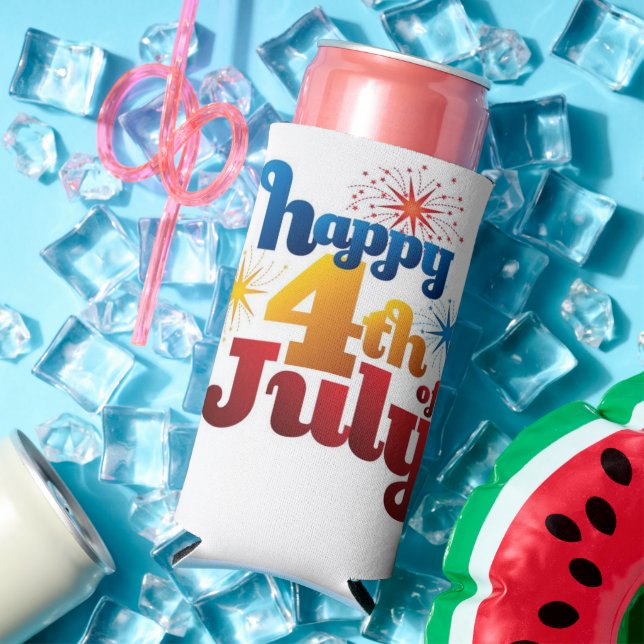 Happy 4th of July Custom Name Tall Seltzer Can Cooler (In Situ Summer)