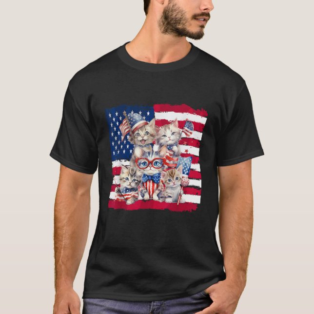 Happy 4th Of July Cute Cat Kitten American Flag  f T-Shirt (Front)