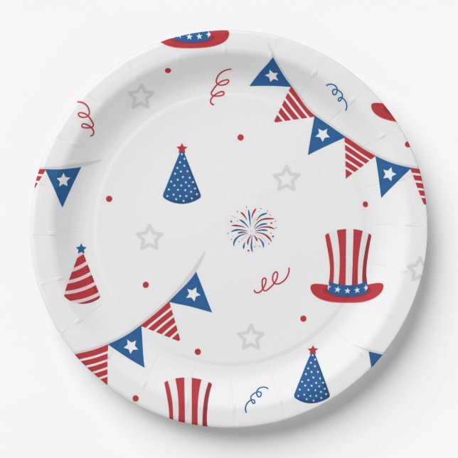 Happy 4th of July Cute Party Pattern Paper Plate (Front)