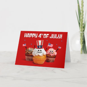 Happy 4th of July Cute Patriotic Cupcakes Holiday Card