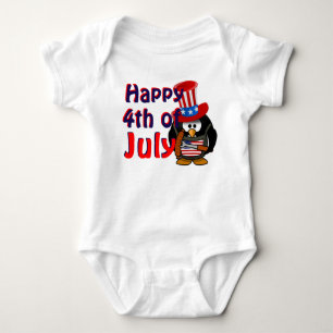 Happy 4th Of July Cute Patriotic Penguin Baby Bodysuit