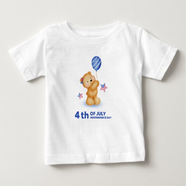 Happy 4th of July Cute Teddy Bear Baby T-Shirt (Front)