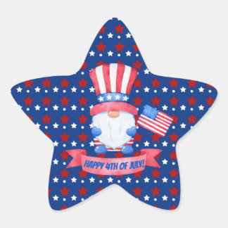 Happy 4th of July Cute Watercolor Gnomes Blue Star Sticker