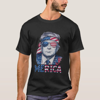Happy 4th Of July Donald Trump Merica USA Flag Sun T-Shirt