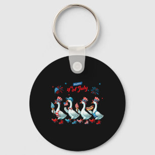 Happy 4th Of July Ducks Goose Us Flag 4th Of July Key Ring