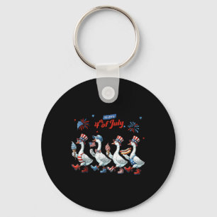 Happy 4th Of July Ducks Independence Day American Key Ring