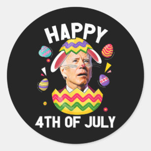 Happy 4th Of July Easter Funny Bunny Confused Joe  Classic Round Sticker