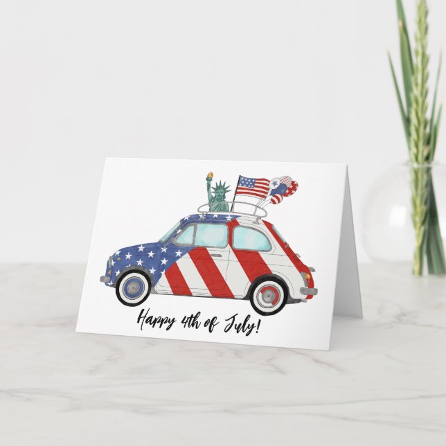 Happy 4th of July Fiat 500  Card (Front)