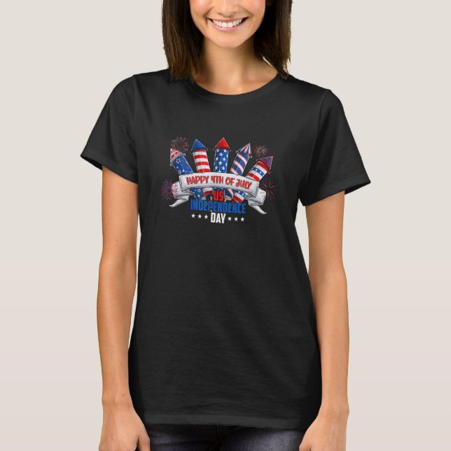 Happy 4th Of July Fireworks America Flag US Indepe T-Shirt (Front)