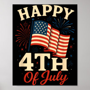 Happy 4th Of July Fireworks And Aamerican Flag Poster