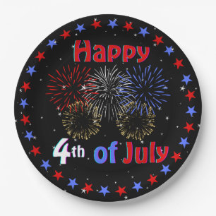 Happy 4th of July Fireworks Star Paper Plate