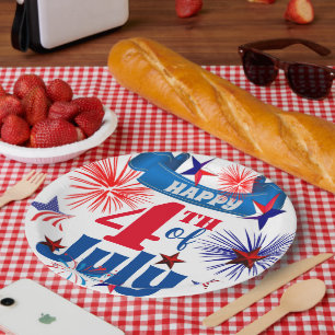 Happy 4th of July Fireworks & Stars Paper Plate