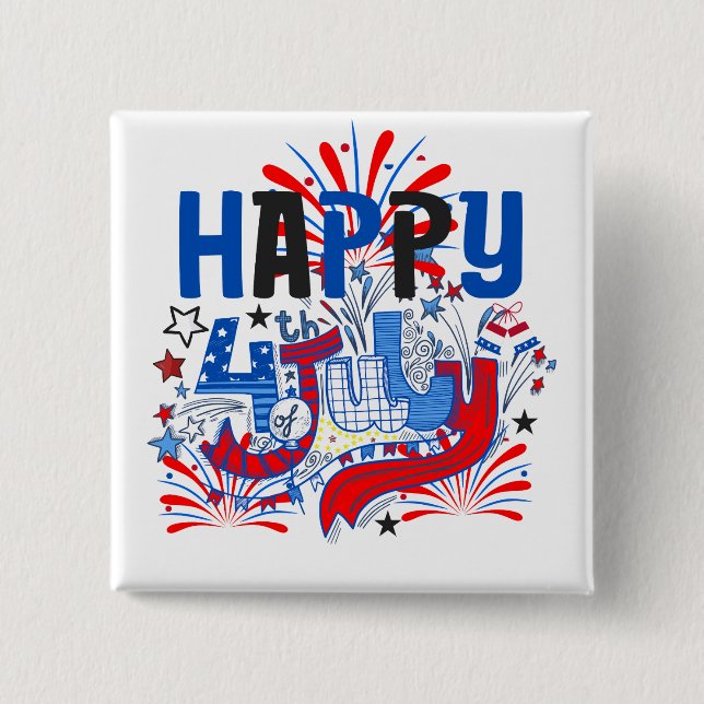 Happy 4th of July Fireworks USA-63261 15 Cm Square Badge (Front)