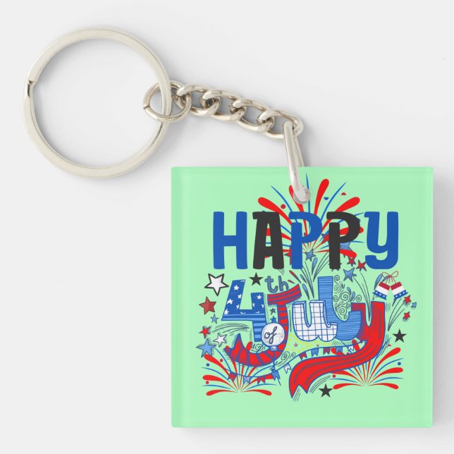 Happy 4th of July Fireworks USA-63261 Key Ring (Front)