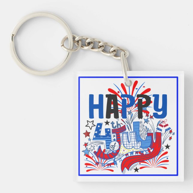Happy 4th of July Fireworks USA-63261 Key Ring (Front)