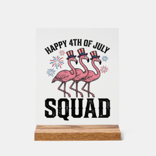 Happy 4th of July Flamingo Squad Vector Design_1 Acrylic Sign