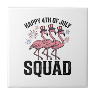 Happy 4th of July Flamingo Squad Vector Design_1 Ceramic Tile