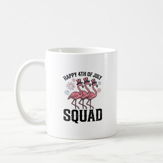 Happy 4th of July Flamingo Squad Vector Design_1 Coffee Mug (Left)