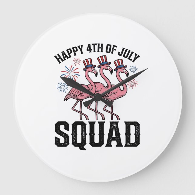 Happy 4th of July Flamingo Squad Vector Design_1 Large Clock (Front)