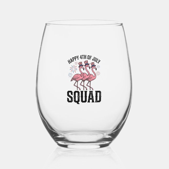 Happy 4th of July Flamingo Squad Vector Design_1 Stemless Wine Glass (Front)