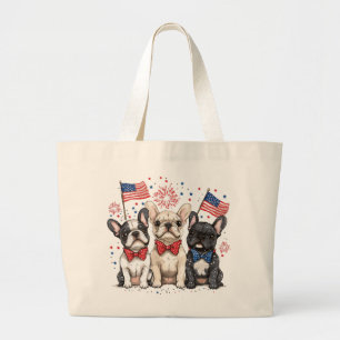 Happy 4th Of July French Bulldogs Large Tote Bag